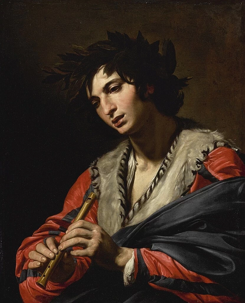 Un giovane pastore con flauto e corona d'all'oro sul capo - attribuito